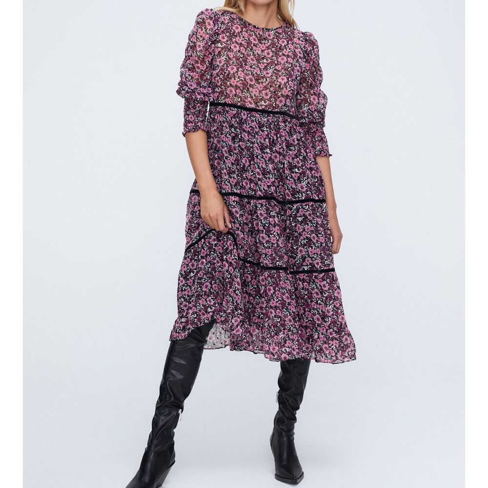 Zara Printed Midi Dress NWT